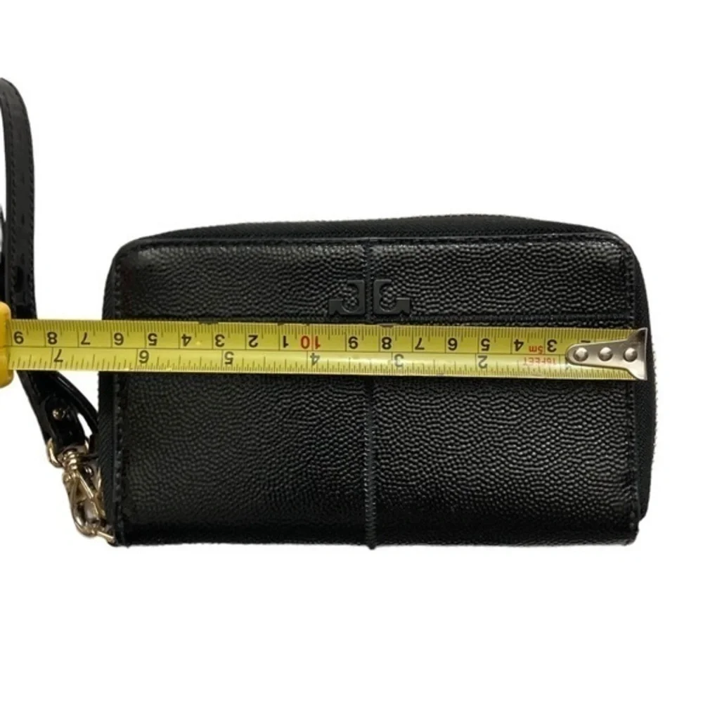 Tory Burch black grained shiny leather wristlet wallet clutch bag